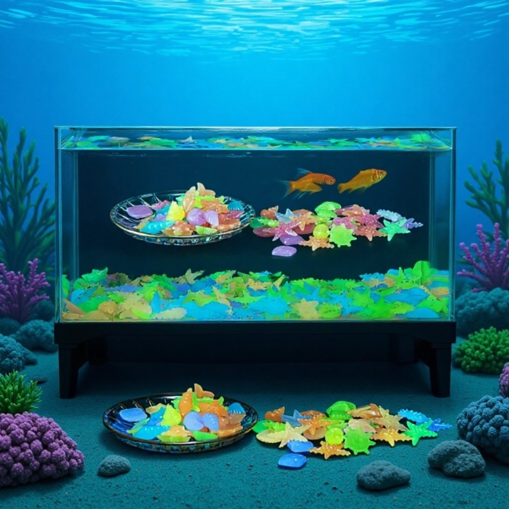 Planted Aquarium With Fish - Gloeiende lichtgevende oceaanstenen Fluorescerende schelpen Kleurrijke